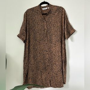 &Other Stories Leopard Print A-Line Button Up Collarless Dress Women’s Size 2
